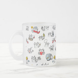 Taza De Cristal Esmerilado Gatos divertidos, leche y magia.