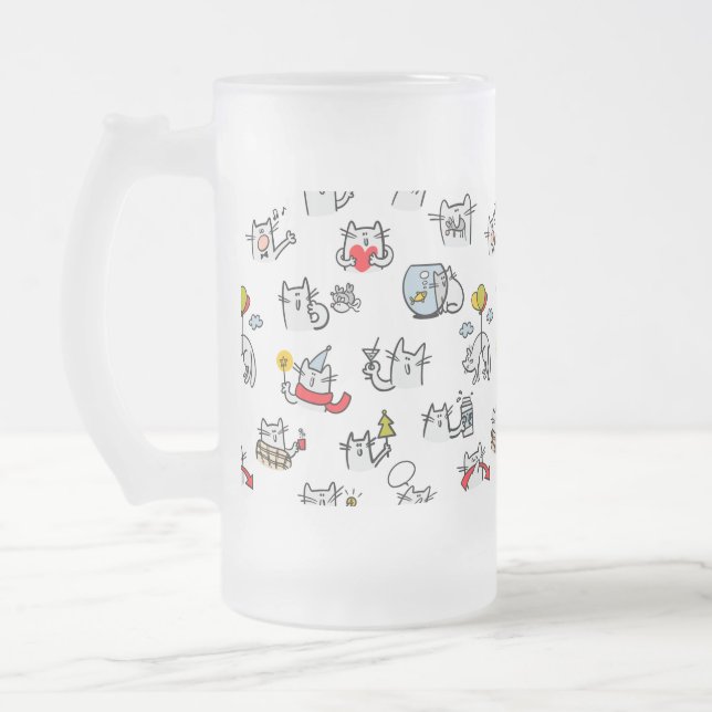 Taza De Cristal Esmerilado Gatos divertidos, leche y magia. (Izquierda)