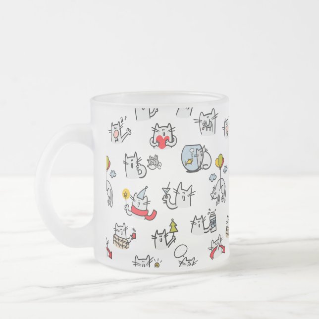 Taza De Cristal Esmerilado Gatos divertidos, leche y magia. (Izquierda)