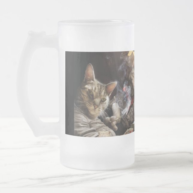 Taza De Cristal Esmerilado Gatos jugando al póquer (Izquierda)