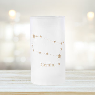 Taza De Cristal Esmerilado Gemini de oro de Rótulo Zodiaco moderno   Aire de