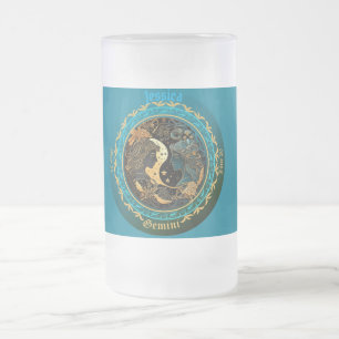 Taza De Cristal Esmerilado Géminis Zodiaco Personalizable