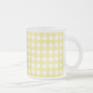 Taza De Cristal Esmerilado Gingham amarillo pálido y blanco
