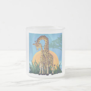 Taza De Cristal Esmerilado Giraffe Mama y Baby