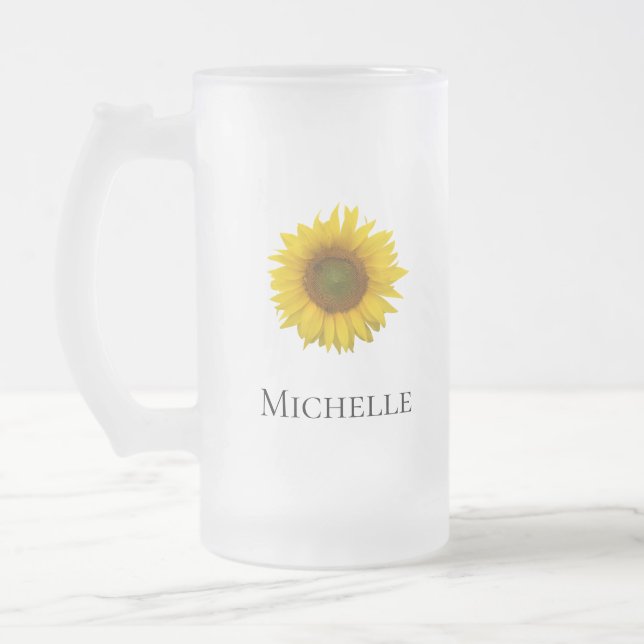 Taza De Cristal Esmerilado Girasol amarillo Pesonalizado (Izquierda)