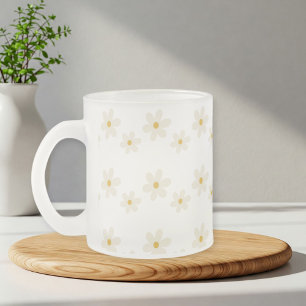 Taza De Cristal Esmerilado Glass Coffee Mug with Daisy Pattern – Large Glass