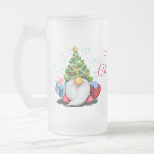 Taza De Cristal Esmerilado Gnome lindo con Gorra y regalo de árbol de Navida