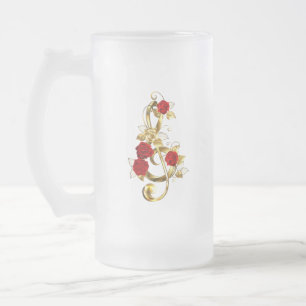 Taza De Cristal Esmerilado Golden Treble Clef con flores Rosas