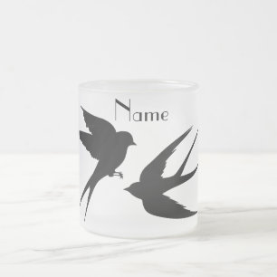 Taza De Cristal Esmerilado Golondrinas Siluetas de aves Thunder_Cove