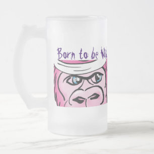 Taza De Cristal Esmerilado Gorila divertida de rosa salvaje