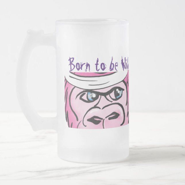 Taza De Cristal Esmerilado Gorila divertida de rosa salvaje (Izquierda)