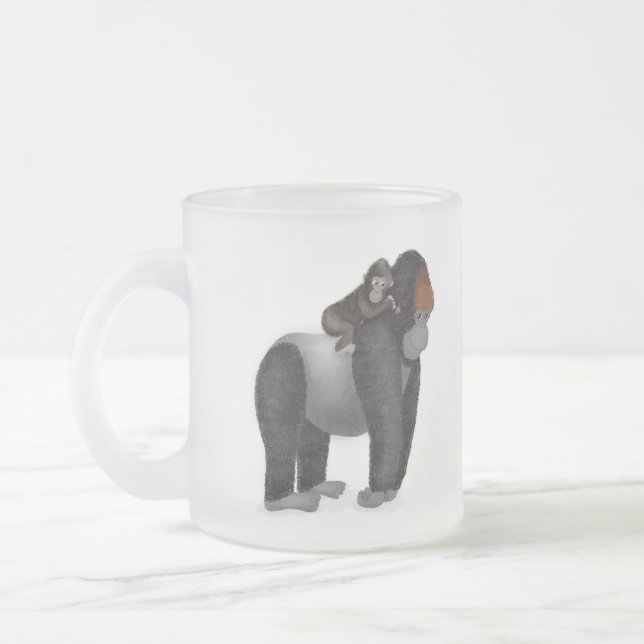 Taza De Cristal Esmerilado Gorila y bebé 'gran papá' de vidrio congelado (Izquierda)