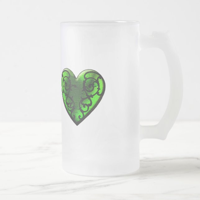 Taza De Cristal Esmerilado Gótico St. Patrick's Day Green Heart Mug (Derecha)