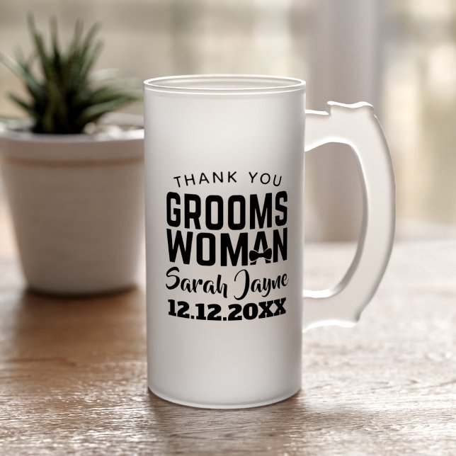 Taza De Cristal Esmerilado Gracias, Groomswoman Gift Wedft Favor (Add your Groomswoman's name and your wedding date to this frosted beer mug. She'll love it!)