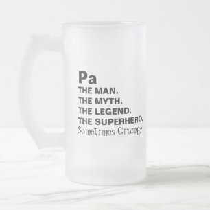 Taza De Cristal Esmerilado Gracioso abuelo Grumpy Man Mito Legend