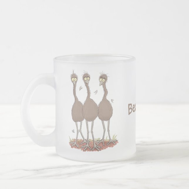 Taza De Cristal Esmerilado Gracioso ilustracion del trío de emu australiano p (Izquierda)