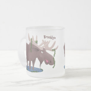 Taza De Cristal Esmerilado Gracioso ilustracion personalizado de alce feliz