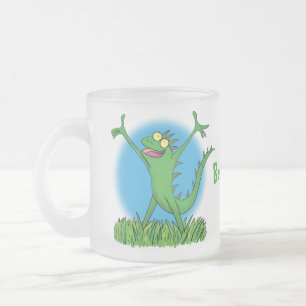 Taza De Cristal Esmerilado Gracioso lagarto de iguana con sonrisa verde