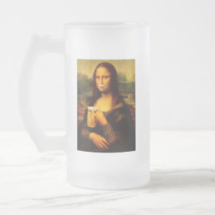 Taza De Cristal Esmerilado Gracioso regalo único de cerveza Mona Lisa