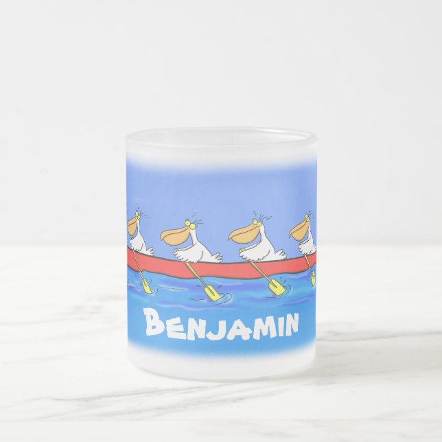Taza De Cristal Esmerilado Graciosos pelícanos remando ilustracion personaliz (Centro)