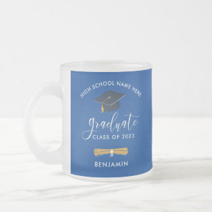Taza De Cristal Esmerilado Graduación 2024 Graduado Blue Personalized