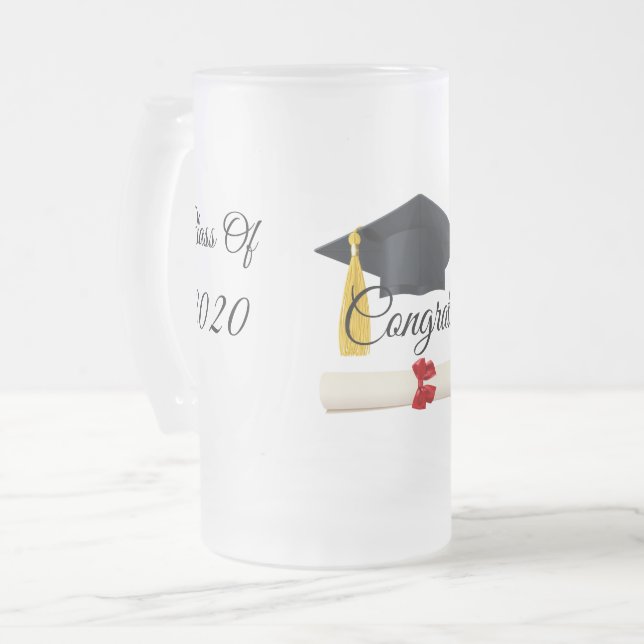 Taza De Cristal Esmerilado Graduación De 2020 (Anverso izquierdo)