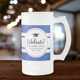 Taza De Cristal Esmerilado Graduación deportiva franja azul colegiada moderna