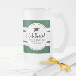 Taza De Cristal Esmerilado Graduación deportiva franja verde colegiada modern