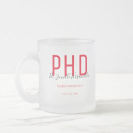 Taza De Cristal Esmerilado Graduado Red Black Date Name Graduate PhD