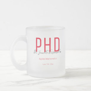 Taza De Cristal Esmerilado Graduado Red Black Date Name Graduate PhD