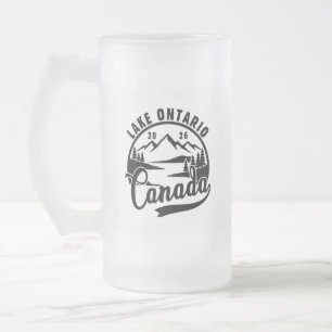 Taza De Cristal Esmerilado Gráfica Escénica en Negro y Blanco del Lago Ontari