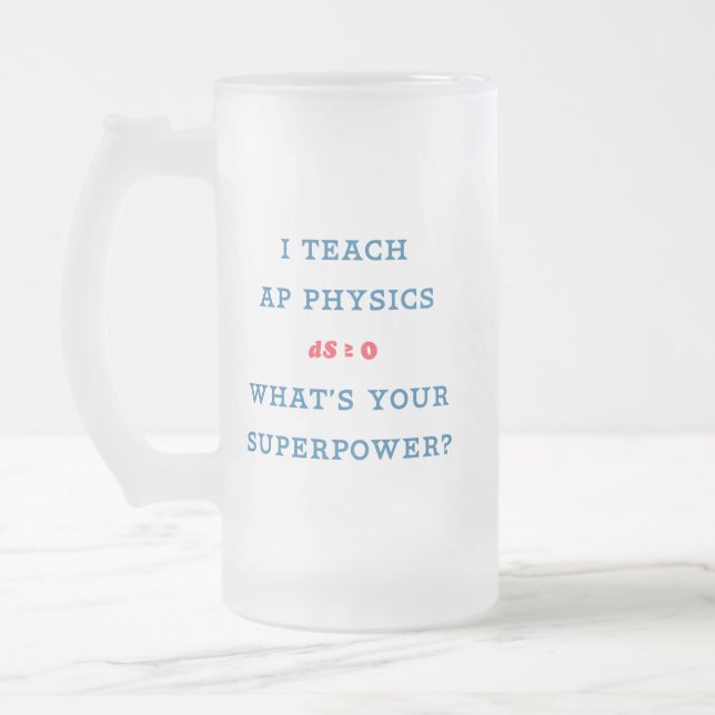 Taza De Cristal Esmerilado Gráfico de Superpoder del Profesor de Física AP (Izquierda)