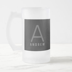 Taza De Cristal Esmerilado Gran café monogramado gris y blanco