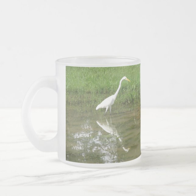Taza De Cristal Esmerilado Gran Egret blanco (Izquierda)