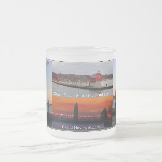 Taza De Cristal Esmerilado Gran Haven South Pierhead Lights Mug (Centro)