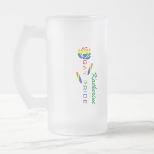 Taza De Cristal Esmerilado Gran Rosa de bandera arcoiris del orgullo gay