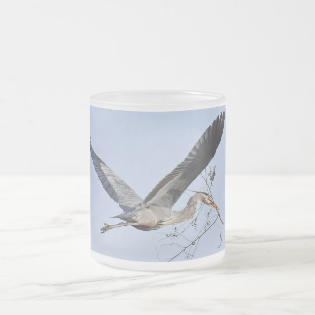 Taza De Cristal Esmerilado Gran tazón azul de     garza (Centro)