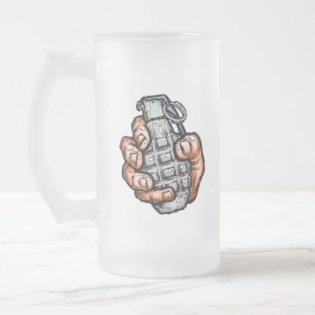 Taza De Cristal Esmerilado Granada De Mano Al Estilo De Los Comics (Izquierda)