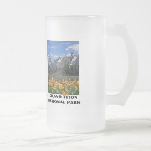 Taza De Cristal Esmerilado Grandes tetos con flores amarillas