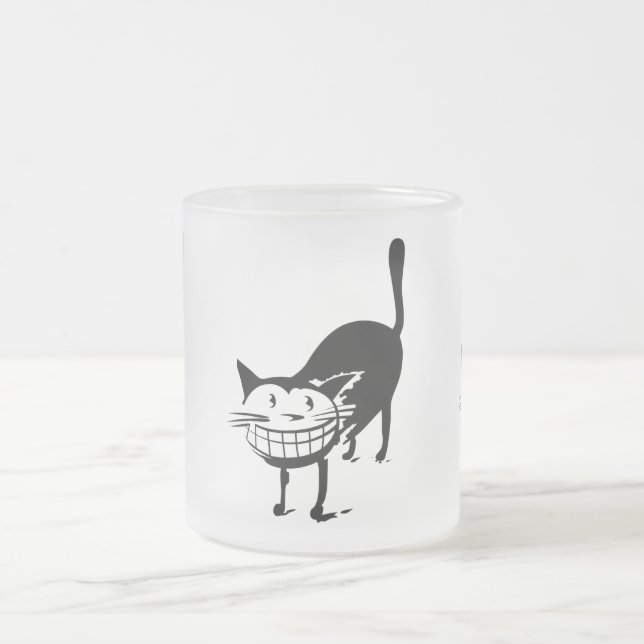 Taza De Cristal Esmerilado Grasando Gato (Centro)