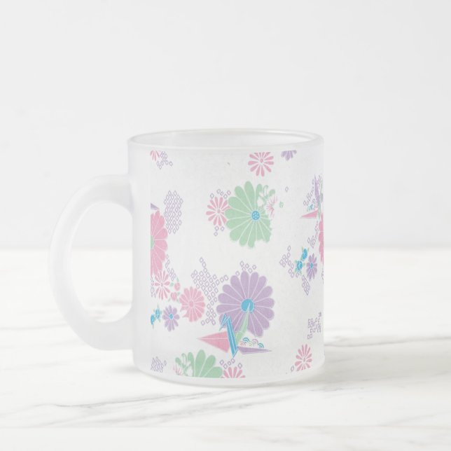 Taza De Cristal Esmerilado Grasas de papel y flores de originami (Izquierda)