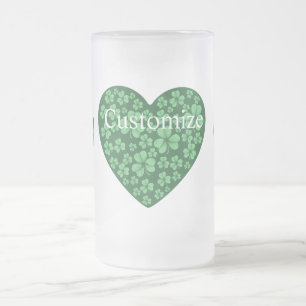 Taza De Cristal Esmerilado Green Shamrock Heart St Patrick's Day