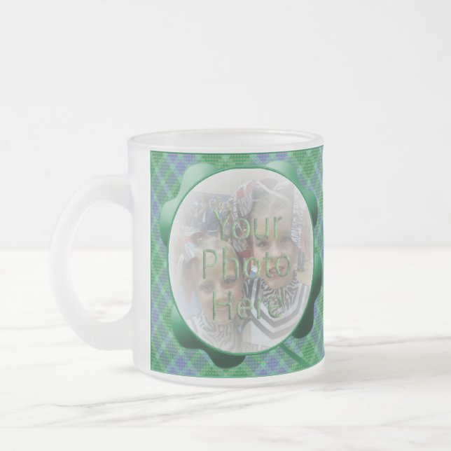 Taza De Cristal Esmerilado Green Tartan Plaid Shamrock Personalizado Photo Mu (Izquierda)