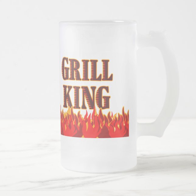 Taza De Cristal Esmerilado Grill King Red Flama BBQ diciendo Mug (Derecha)
