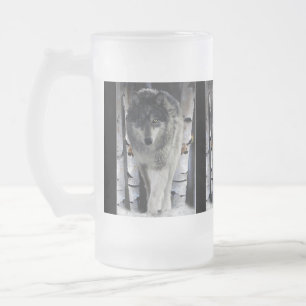 Taza De Cristal Esmerilado Gris Wolf & Winter Forest Wildlife Gift Mugs