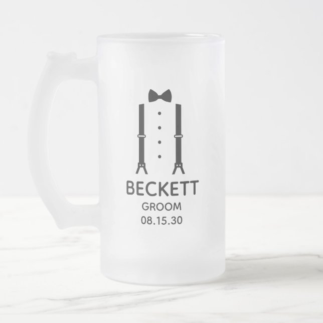 Taza De Cristal Esmerilado Groom Black Bow Tie (Izquierda)