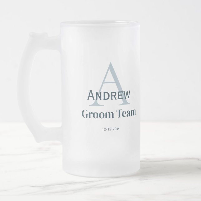 Taza De Cristal Esmerilado groomsmen de equipo simple y personalizado en mono (Izquierda)