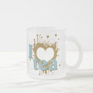 Taza De Cristal Esmerilado Grunge Art I Heart Love Tea