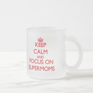 Taza De Cristal Esmerilado Guarde la calma y el foco en Supermoms
