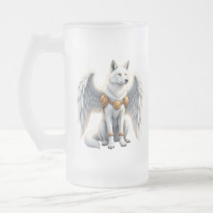 Taza De Cristal Esmerilado Guardián del Amanecer – El Lobo Alado Blanco.